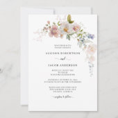 Elegante Watercolor Rosa Wildblume Blumenzehen Einladung (Vorderseite)