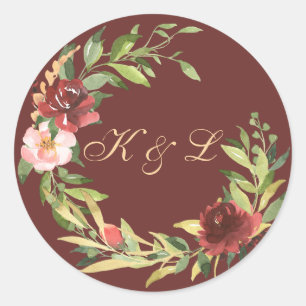 Elegante Watercolor Rose Bouquet Runder Aufkleber