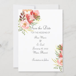 Elegante Watercolor Rose Bouquet Save the Date Einladung
