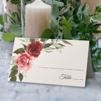 Elegante Watercolor Rose Hochzeit Platzkarte