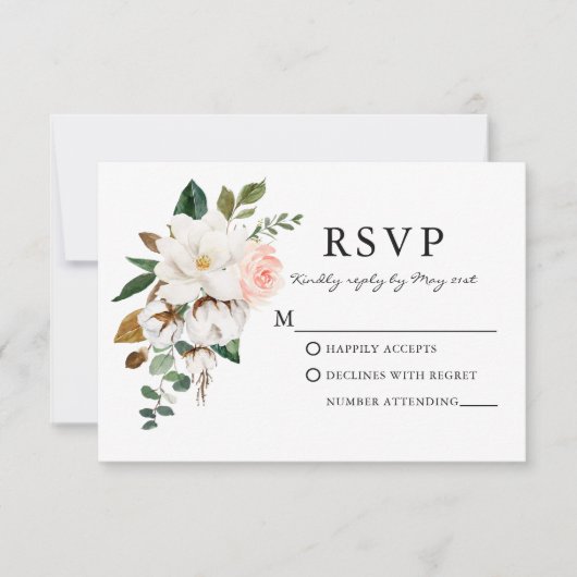 Elegante Watercolor Rose RSVP Karte (Vorderseite)