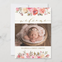 Elegante Watercolor Rose Script Calligrafy Birth