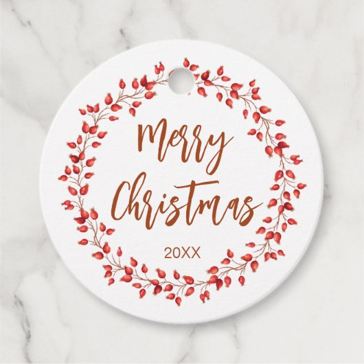 Elegante Watercolor Rosehips Frohe Weihnachten. Ru Geschenkanhänger (Vorderseite)