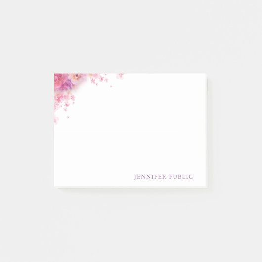 Elegante Watercolor-Rosen-Blumen-Schablone mit Post-it Klebezettel (Vorderseite)