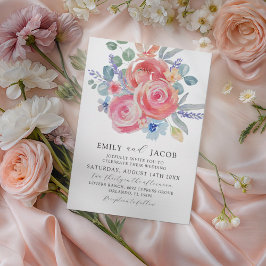 Elegante Watercolor Roses & Eukalyptus Wedding Einladung