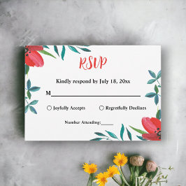 Elegante Watercolor Rote Rose Summer Floral Weddin RSVP Karte