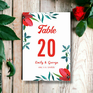 Elegante Watercolor Rote Rose Summer Floral Weddin Tischnummer