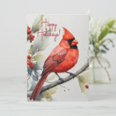 Elegante Watercolor Roter Kardinal Weihnachten (Stehend Vorderseite)