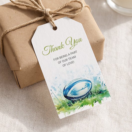 Elegante Watercolor Rugby Baby Shower Geschenkanhänger