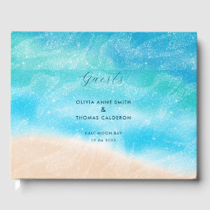 Elegante Watercolor Sandy Ocean Beach Wedding Gästebuch