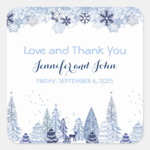 Elegante Watercolor Schneeflocken Winterhochzeit Quadratischer Aufkleber