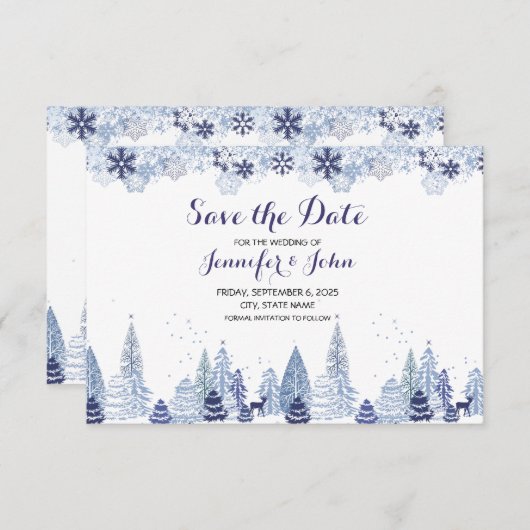 Elegante Watercolor Schneeflocken Winterhochzeit Save The Date (Vorne/Hinten)