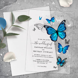 Elegante Watercolor Silver Blue Butterfly Wedding Acryleinladungen