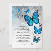 Elegante Watercolor Silver Blue Butterfly Wedding Einladung (Vorderseite)