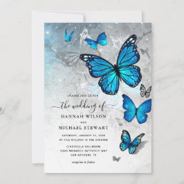 Elegante Watercolor Silver Blue Butterfly Wedding Einladung