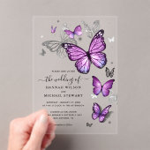 Elegante Watercolor Silver Lila Butterfly Wedding Acryleinladungen (Insitu (Handheld))