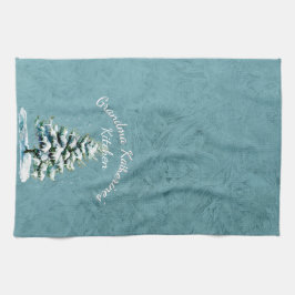 Elegante Watercolor Snowy Spruce Tree Grandma Geschirrtuch