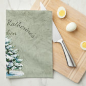 Elegante Watercolor Snowy Spruce Tree Grandma Geschirrtuch (Viertel Falte)