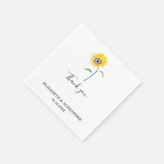 Elegante Watercolor Sonnenblume Hochzeit Einfaches Serviette (Ecke)