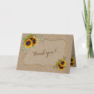 Elegante Watercolor Sonnenblumen Burlap Wedding Dankeskarte