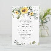 Elegante Watercolor Sonnenblumen Eukalyptus Weddin Einladung (Stehend Vorderseite)