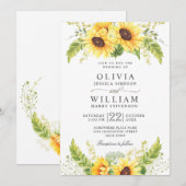 Elegante Watercolor Sonnenblumen Eukalyptus Weddin Einladung (Vorne/Hinten)