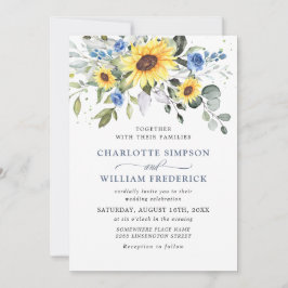 Elegante Watercolor Sonnenblumen Eukalyptus Weddin Einladung