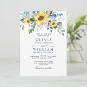 Elegante Watercolor Sonnenblumen Eukalyptus Weddin Einladung (Stehend Vorderseite)