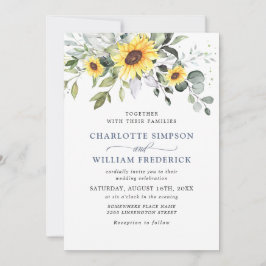 Elegante Watercolor Sonnenblumen Eukalyptus Weddin Einladung