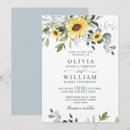 Elegante Watercolor Sonnenblumen Eukalyptus Weddin Einladung