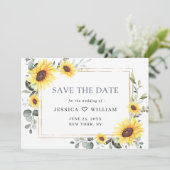 Elegante Watercolor Sonnenblumen Eukalyptus Weddin Save The Date (Stehend Vorderseite)