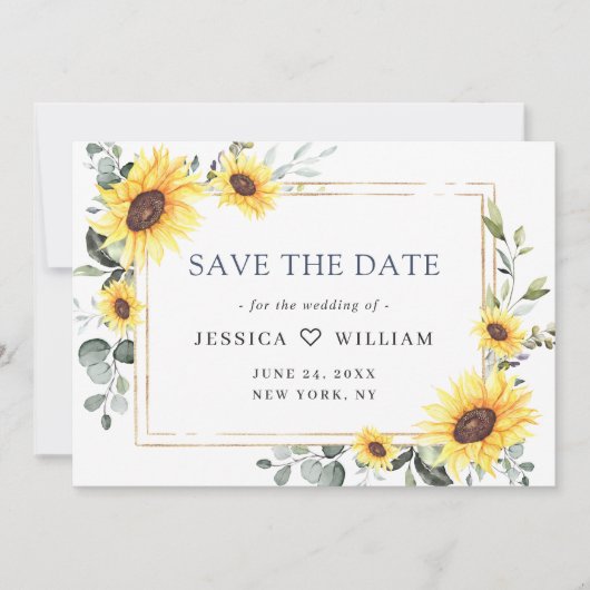 Elegante Watercolor Sonnenblumen Eukalyptus Weddin Save The Date (Vorderseite)