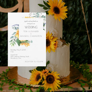 Elegante Watercolor Sonnenblumen Hochzeit Einladung