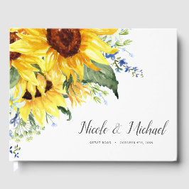 Elegante Watercolor Sonnenblumen Hochzeit Gästebuch