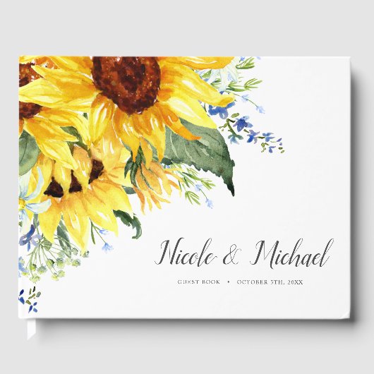 Elegante Watercolor Sonnenblumen Hochzeit Gästebuch (Vorderseite)