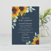 Elegante Watercolor Sonnenblumen Navy Blue Wedding Einladung (Stehend Vorderseite)