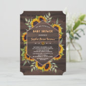 Elegante Watercolor Sonnenblumen Wood Baby Dusche Einladung (Stehend Vorderseite)