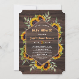 Elegante Watercolor Sonnenblumen Wood Baby Dusche Einladung