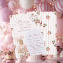 Elegante Watercolor Strawberry Girl Baby Shower