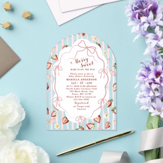 Elegante Watercolor Strawberry Girl Babydusche in Acryleinladungen (Insitu (Hochzeit))