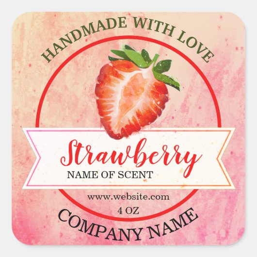 Elegante Watercolor Strawberry Jam Quadratischer Aufkleber (Vorderseite)