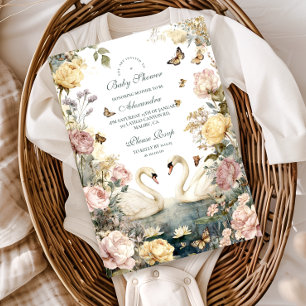 Elegante Watercolor Swans Baby Shower Einladung
