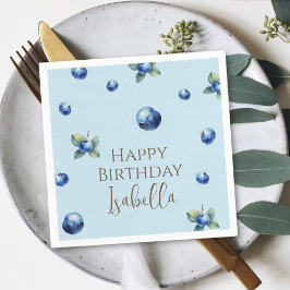 Elegante Watercolor Sweet Blue Berry Happy Birthda Serviette