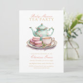 Elegante Watercolor Tea Party Babydusche Einladung (Stehend Vorderseite)