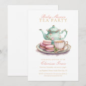 Elegante Watercolor Tea Party Babydusche Einladung (Vorne/Hinten)