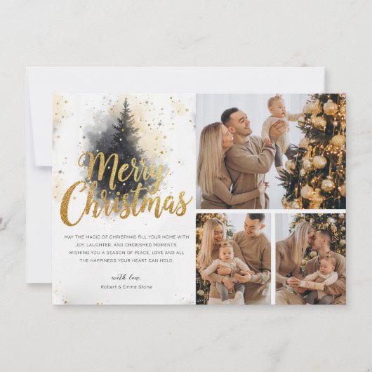 Elegante Watercolor Tree Multi Foto Weihnachtskart Einladung (Vorderseite)