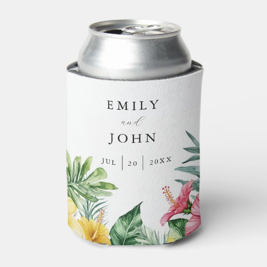 Elegante Watercolor Tropical Floral Wedding Dosenkühler (Kanne Vorderseite)
