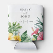 Elegante Watercolor Tropical Floral Wedding Dosenkühler (Rückseite)