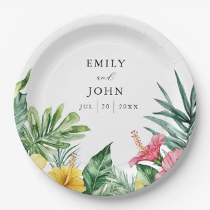 Elegante Watercolor Tropical Floral Wedding Pappteller