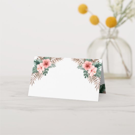 Elegante Watercolor Tropical Floral Wedding Platzkarte (Rückseite)